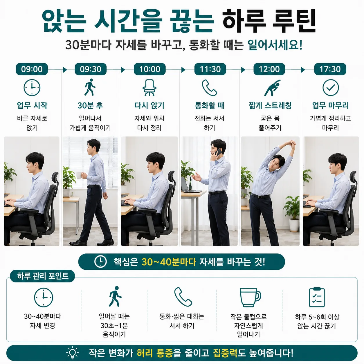 앉는 시간을 끊고 자세를 바꾸는 사무실 생활 관리