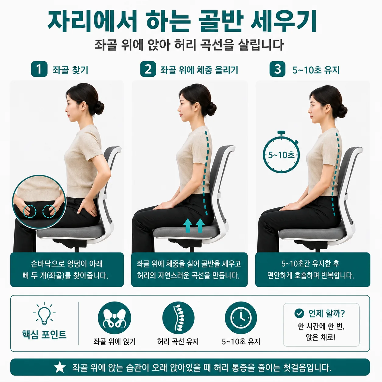 자리에서 할 수 있는 골반 세우기 동작