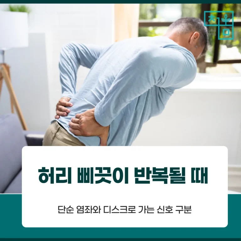 허리 삐끗이 반복될 때 — 단순 염좌와 디스크로 가는 신호 구분